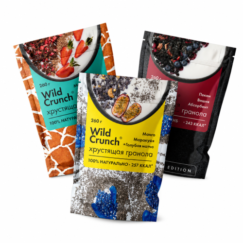 Набор Wild Crunch MIX Манго + Мята-шоколад + Вишня-пекан 780 г